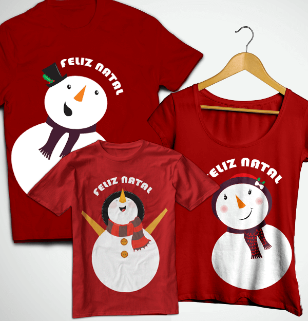 Kit FamÃ­lia Feliz Natal (Camiseta Adulto + Bata + Camiseta Infantil)