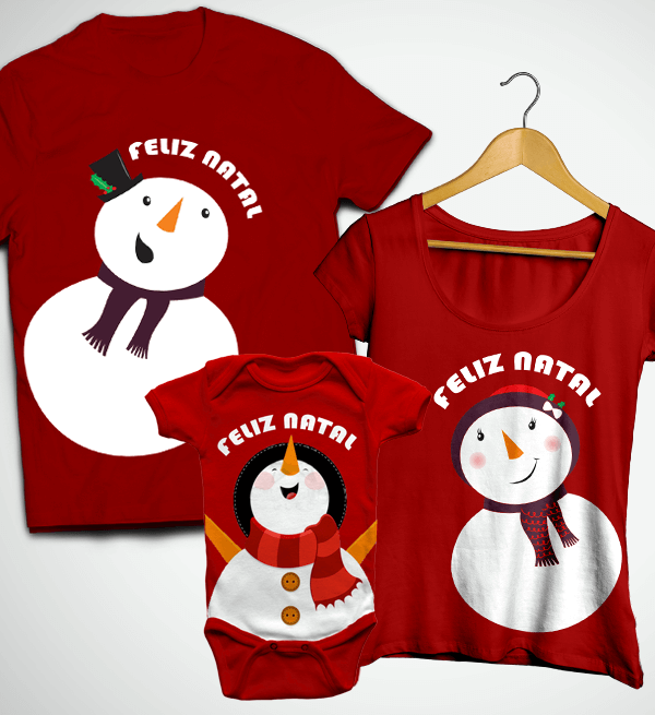Kit Família Feliz Natal (Camiseta Adulto + Bata + Body)